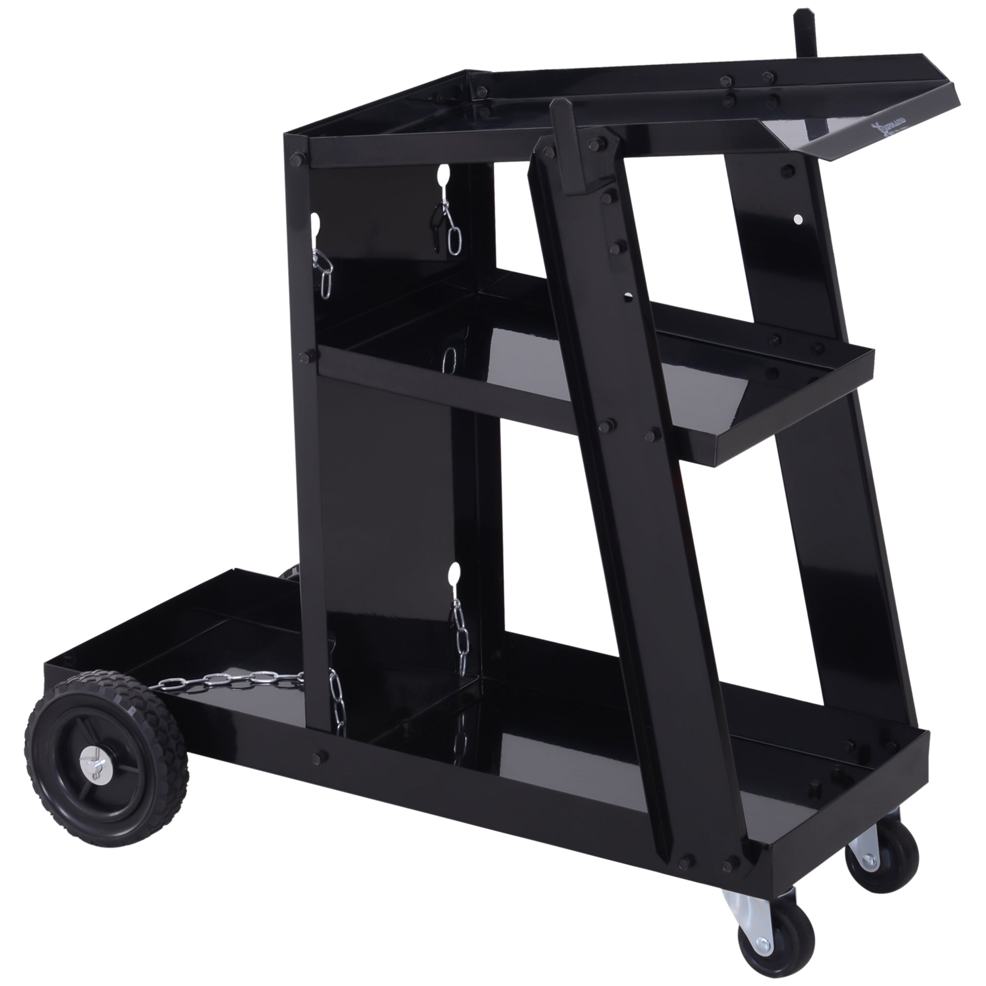 Welding Cart Welder Trolley Garage for Gas Bottles w/ Safety Chain, Wheels, Black