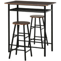 Bar Table Set with 2 Stools, Metal Frame, Footrest & Storage Shelf - Black and Oak