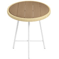 PE Rattan Side Table with Plastic Wood Top and Steel Legs - Natural Wood Finish