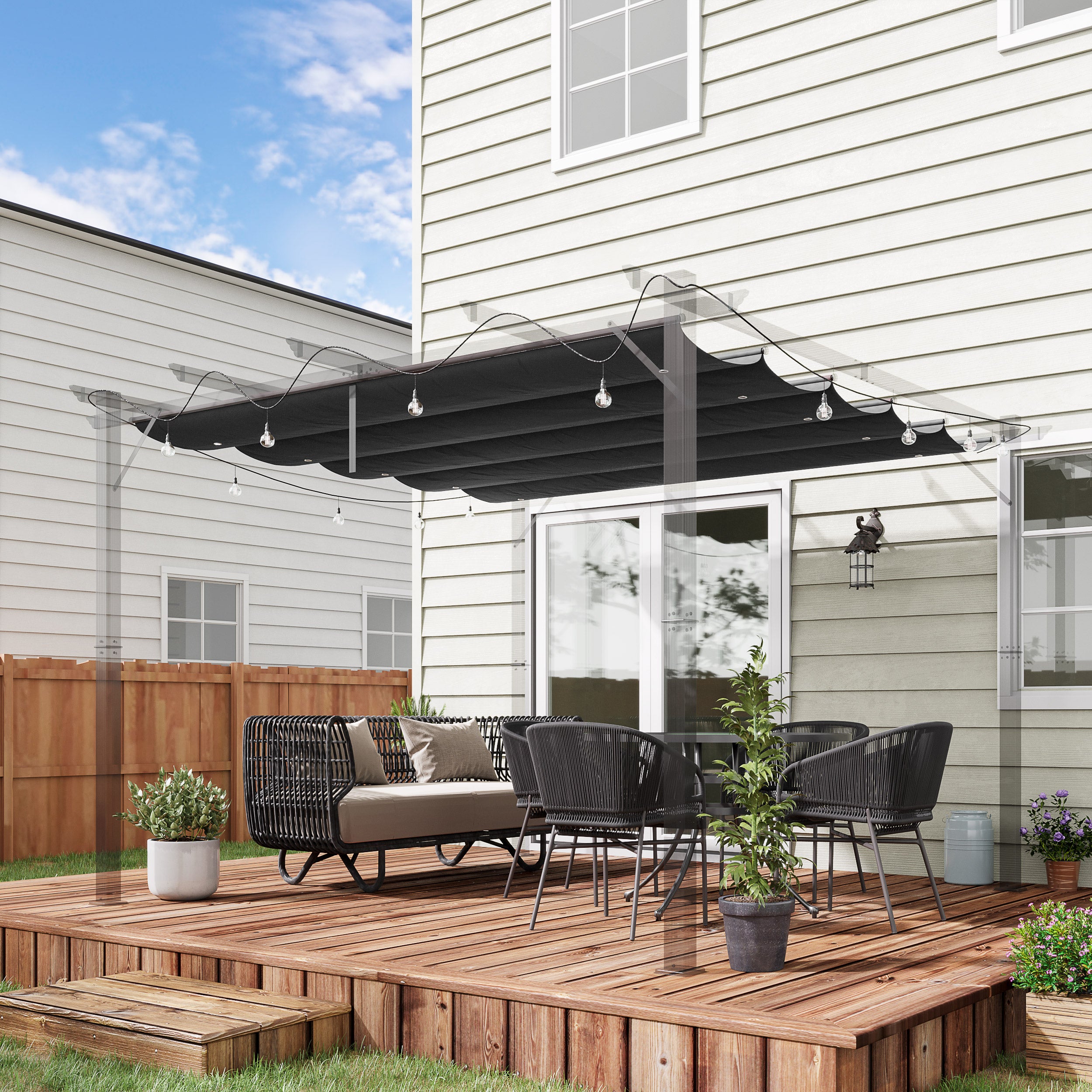 Retractable Pergola Shade Cover, Replacement Canopy Fabric for 3 x 3 (m) Pergola, Gazebo Retractable Roof, Dark Grey