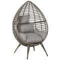 Rattan Wicker Teardrop Egg Chair with Cushion - Grey