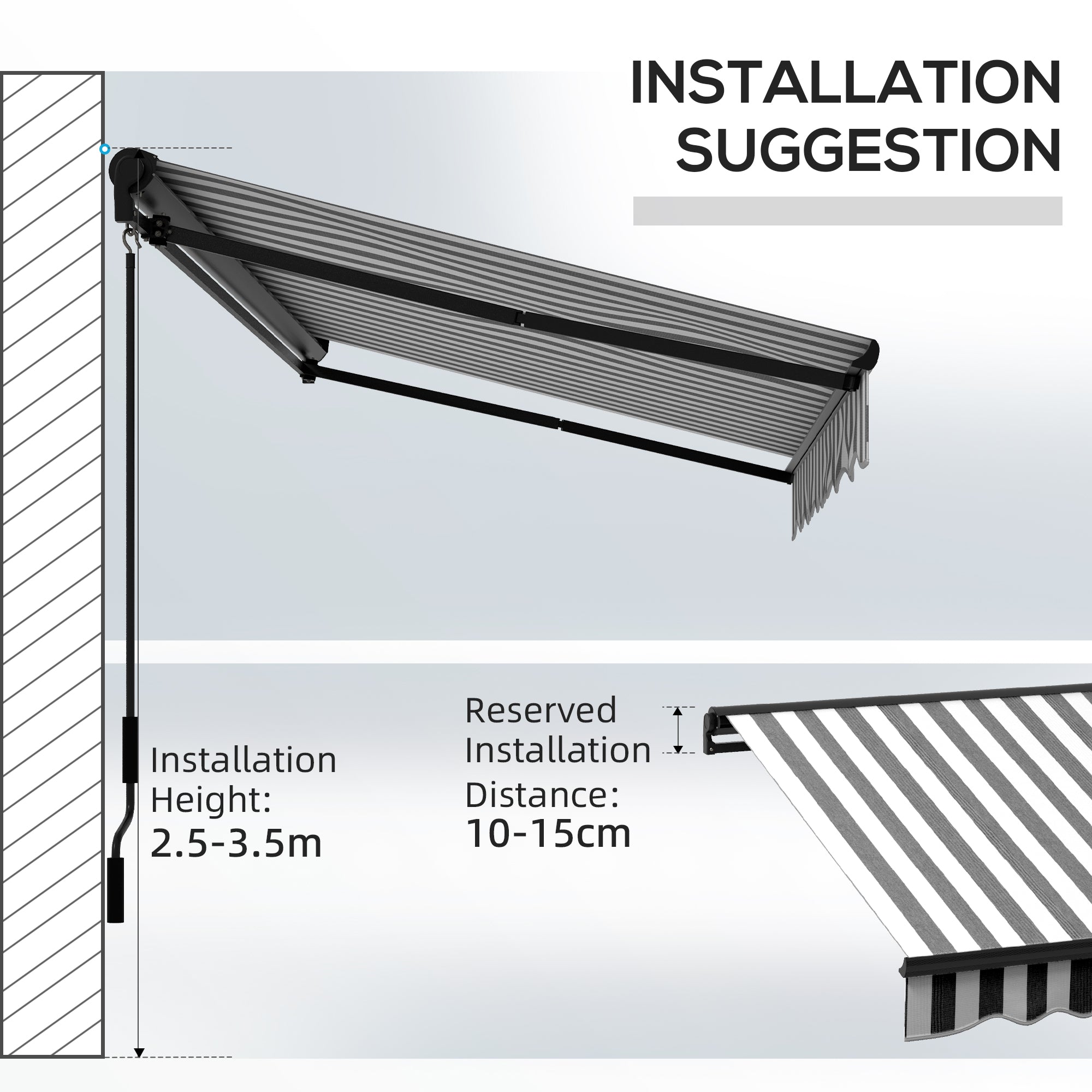 3 x 2m Aluminium Frame Electric Awning, Retractable Awning Sun Canopies for Patio Door Window, Grey and White