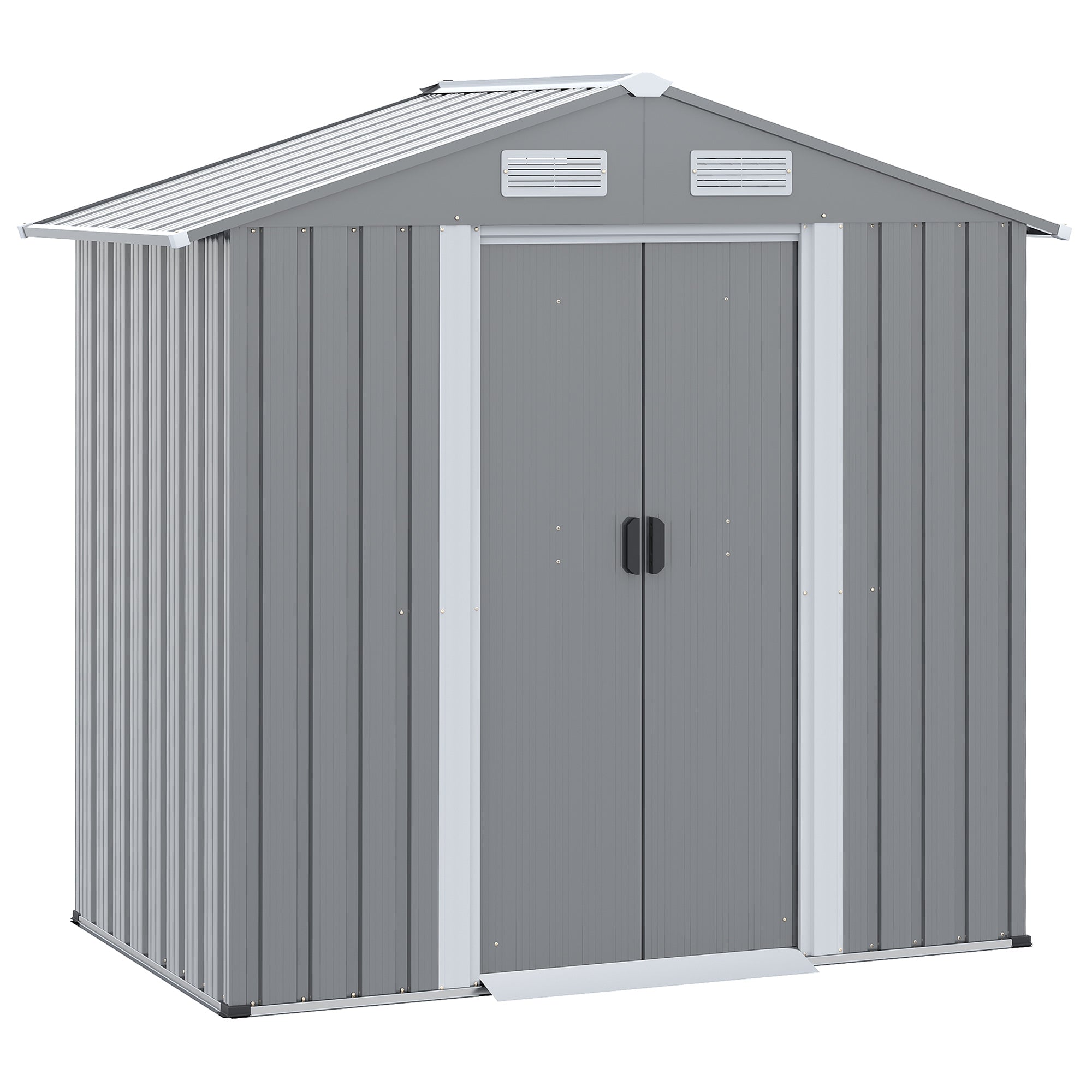 6.4 x 3.6ft Garden Metal Storage Shed w/ Double Sliding Door and Air Vents, Tool Storage for Backyard Patio Lawn, Grey