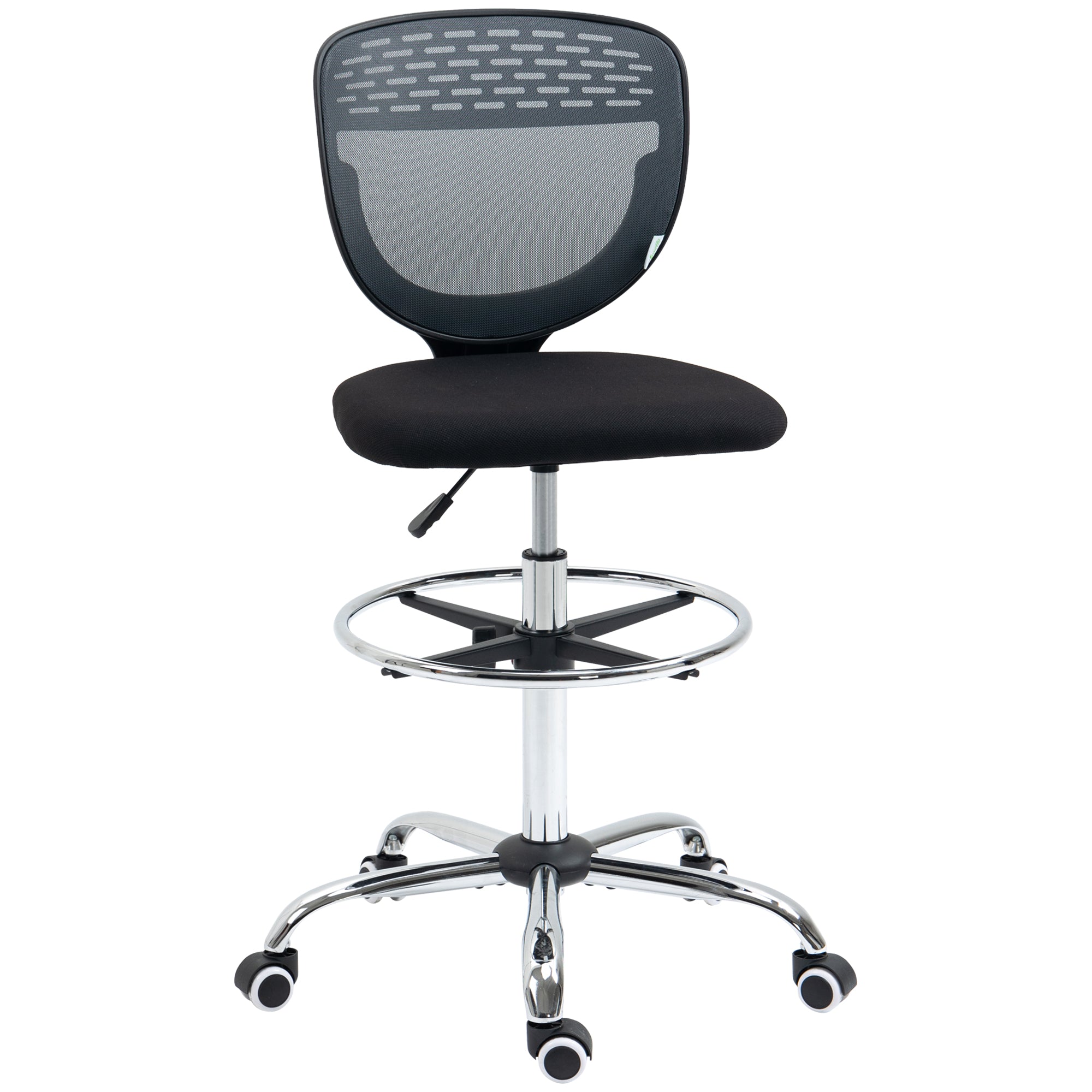 Drafting Chair, Swivel Office Draughtsman Chair, Mesh Standing Desk Chair with Lumbar Support, Adjustable Foot Ring, Armless, Grey