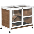 Wooden Rabbit Hutch with Pull-Out Tray, Openable Roof & Wheels 91.5x53.3x73 cm - Brown