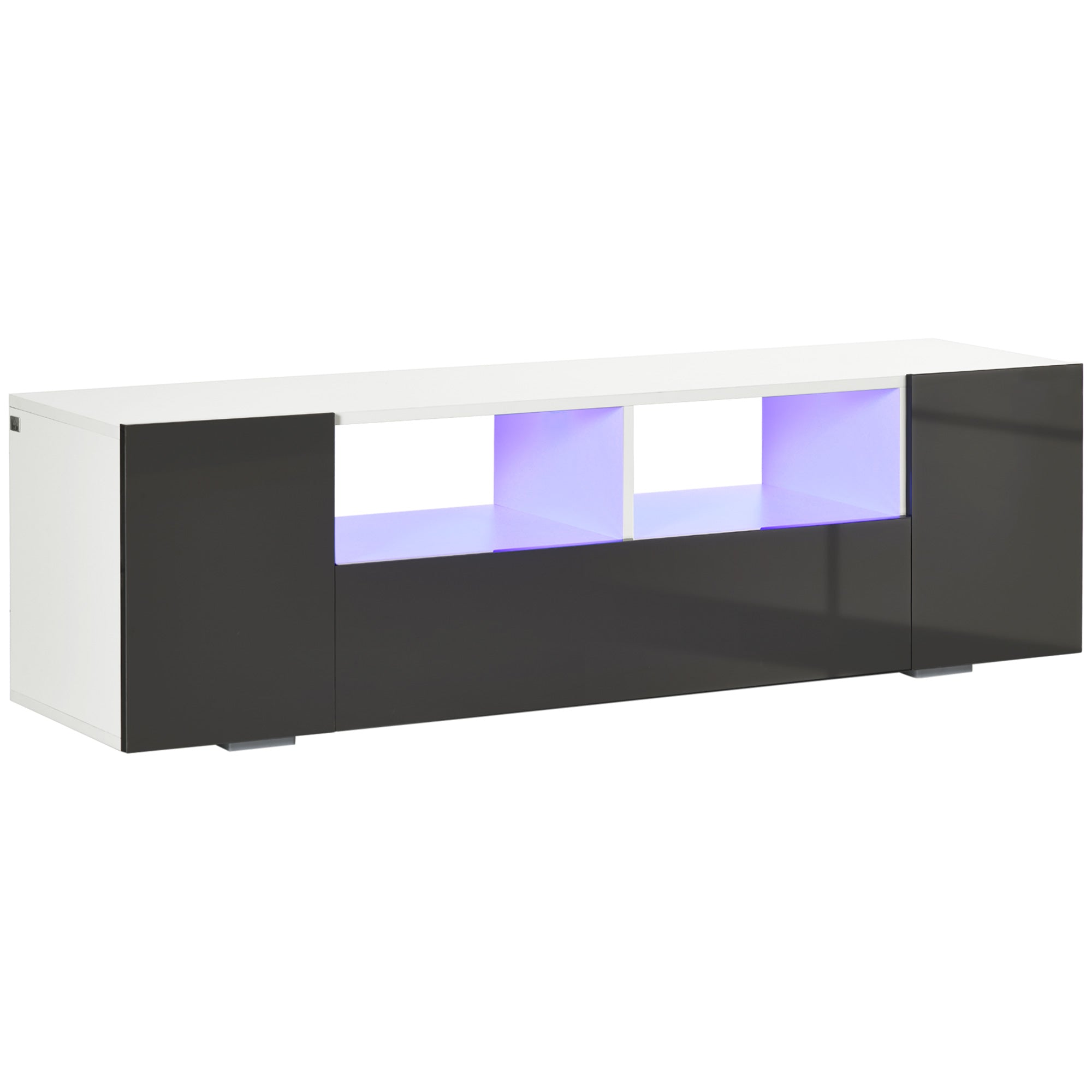 Modern TV Stand Unit for TVs up to 60" with LED Lights, Storage Shelves and Cupboards, 137cmx35cmx42cm, Grey