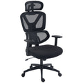 Height Adjustable Mesh Office Chair with Lumbar Support, Swivel Wheels & Adjustable Headrest - Black