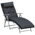 Outdoor Patio Foldable Reclining Sun Lounger with Adjustable Pillow and Cushion - Black
