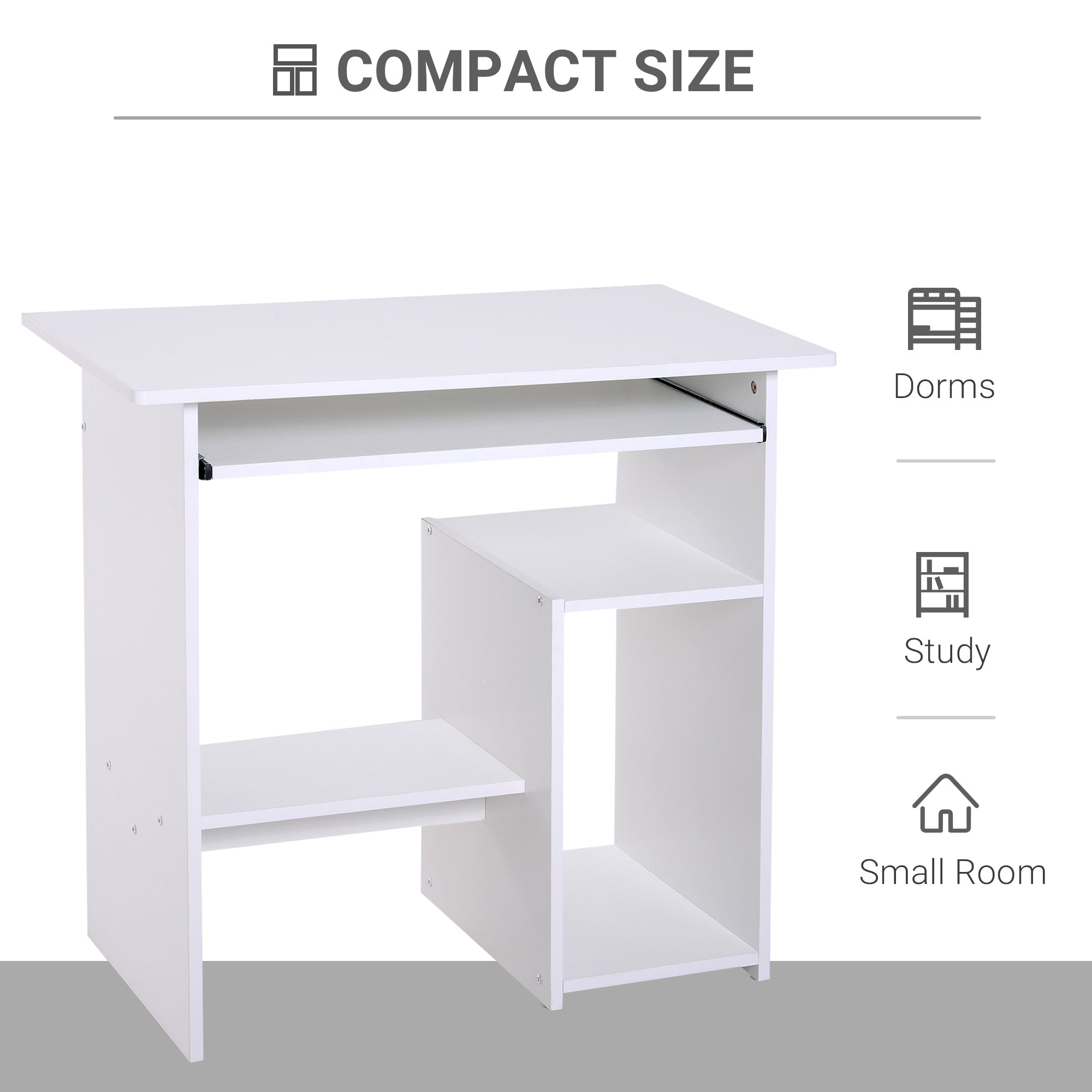 Office Desk Wooden Desk Keyboard Tray Storage Shelf Modern Corner Table Home Office White