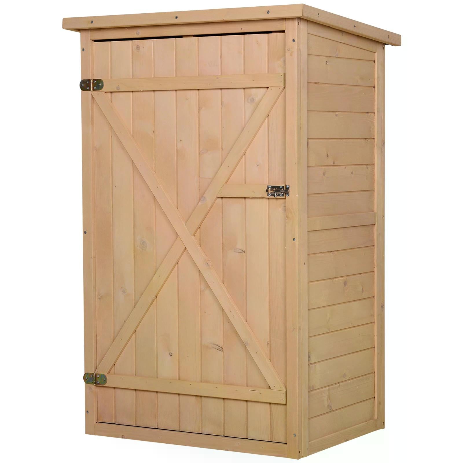 Wooden Garden Storage Shed Fir Wood Tool Cabinet Organiser with Shelves 75L x 56W x115Hcm