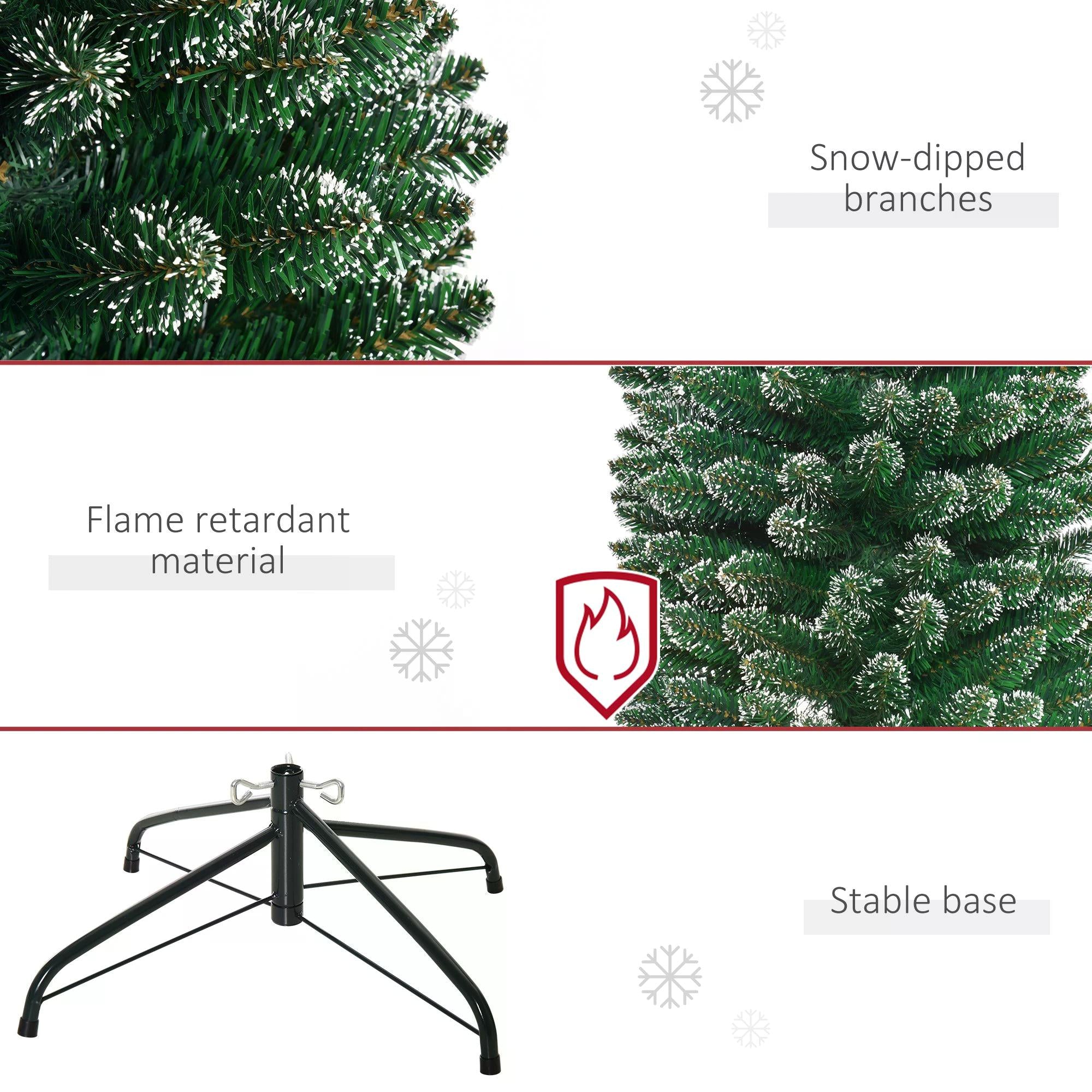 6.5FT Artificial Snow Dipped Christmas Tree Xmas Pencil Tree Holiday Home Indoor Decoration with Foldable Black Stand, Green