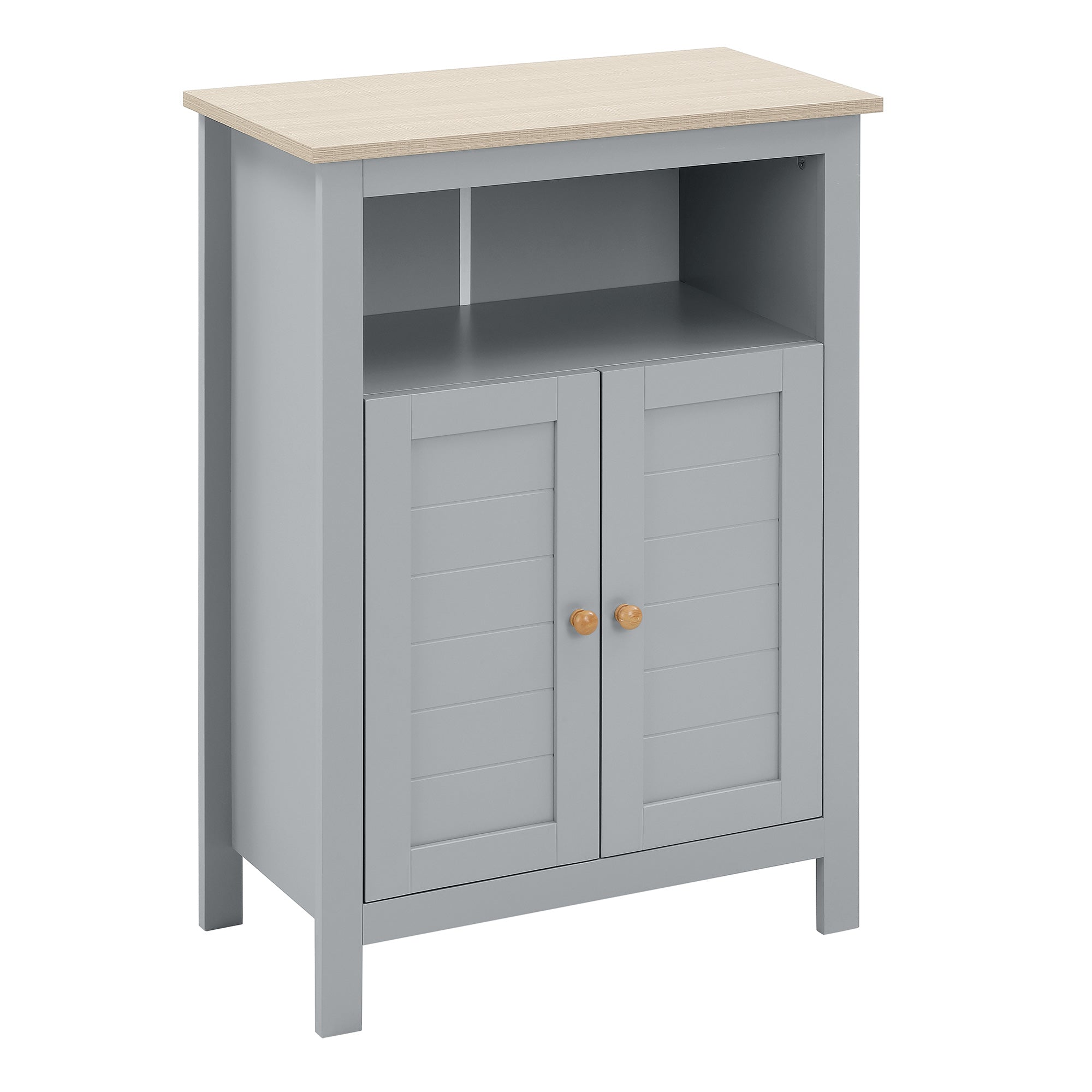 Bathroom Floor Storage Cabinet Free Standing Unit with Compartment Adjustable Shelf Double-door Design, Free Standing Organizer, Grey