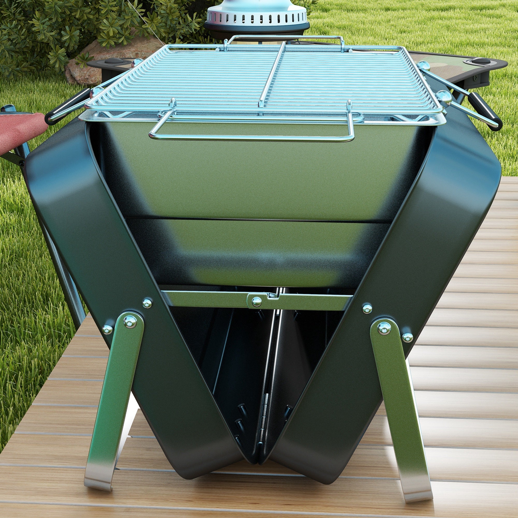 Foldable Mini Charcoal Barbecue Grill with Handle - Black