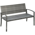 Patio Rattan 2 Seater Garden Bench with Armrests Outdoor Wicker Love Seat - Grey