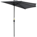 3 Metre Half Round Garden Parasol with Crank Handle and Ventilation - Grey Polyester