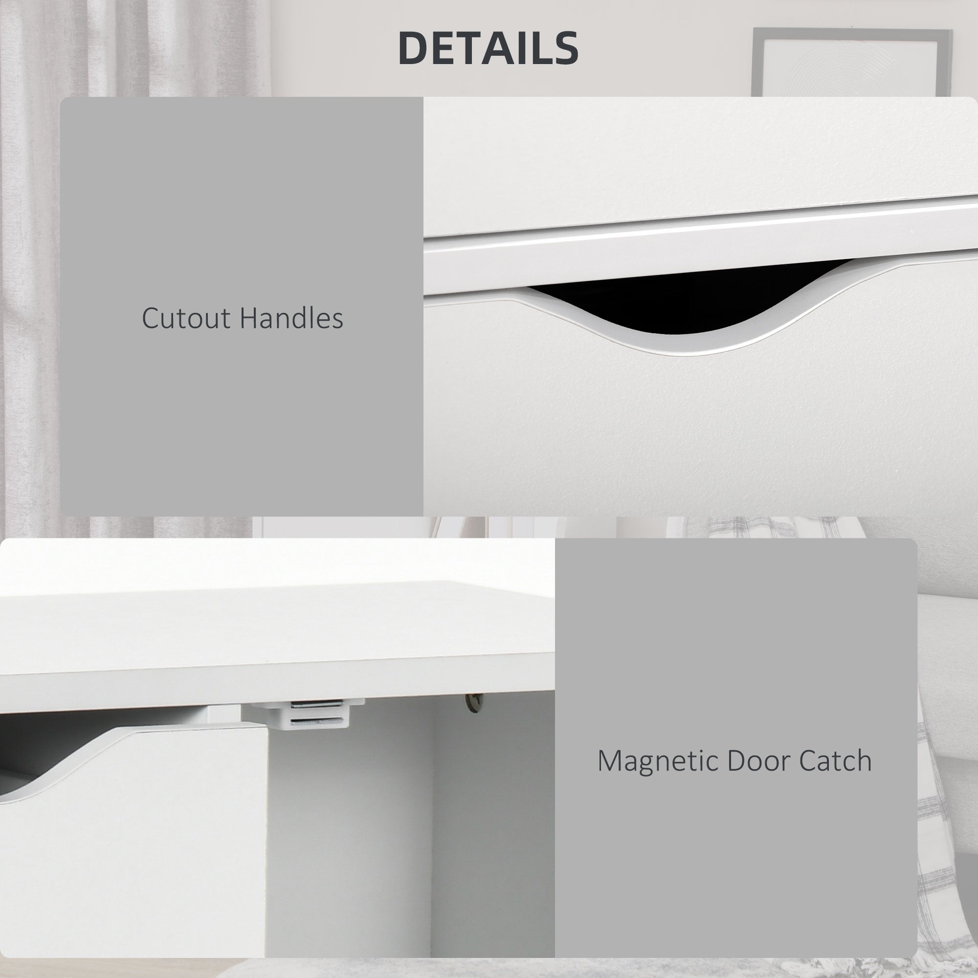 Freestanding Bathroom Cabinet with 4 Drawers & Door Cupboard for Living Room, Kitchen, Bedroom - White