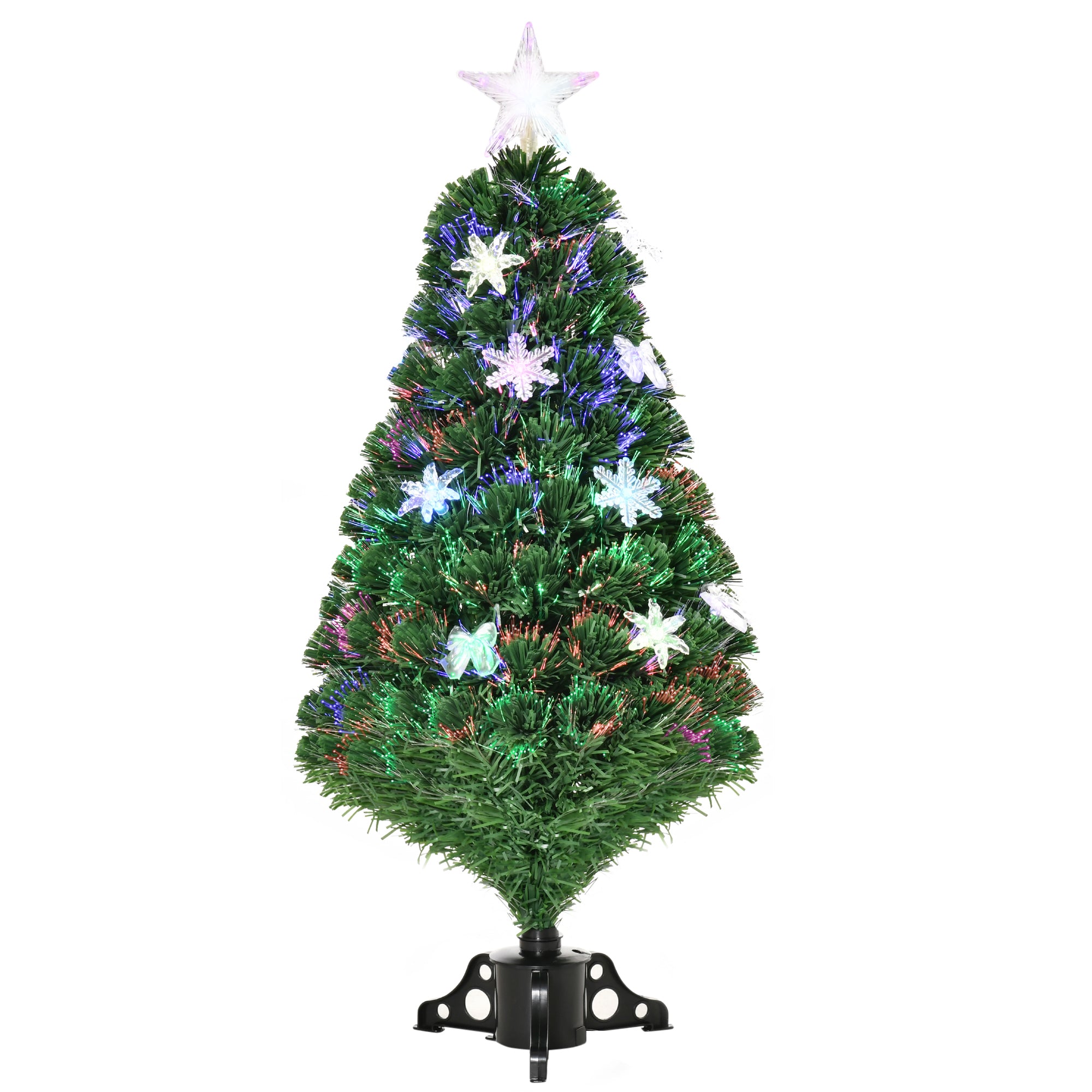 HOMCM 3FT Prelit Artificial Christmas Tree Fiber Optic LED Light Holiday Home Xmas Decoration Tree with Foldable Feet, Green