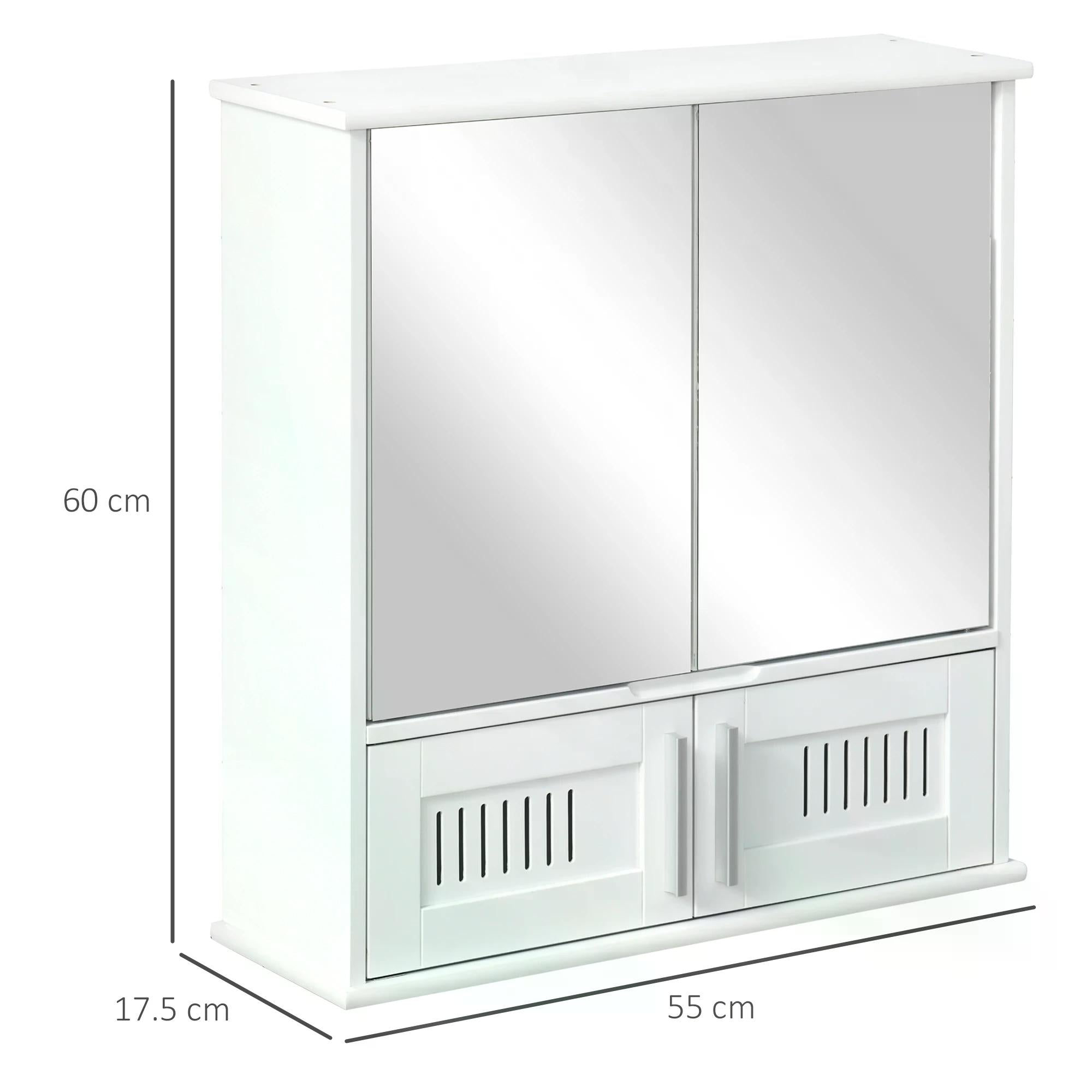 Bathroom Mirror Cabinet, Wall Mounted Storage Cupboard with Double Doors and Adjustable Shelf, Bathroom Organizer, White