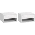 Set of 2 Wall Mounted Nightstands with Drawer and Shelf - High Gloss White