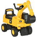 Licensed CAT Kids Ride-On Excavator Digger with Manual Bucket, Horn & Storage - Yellow & Black