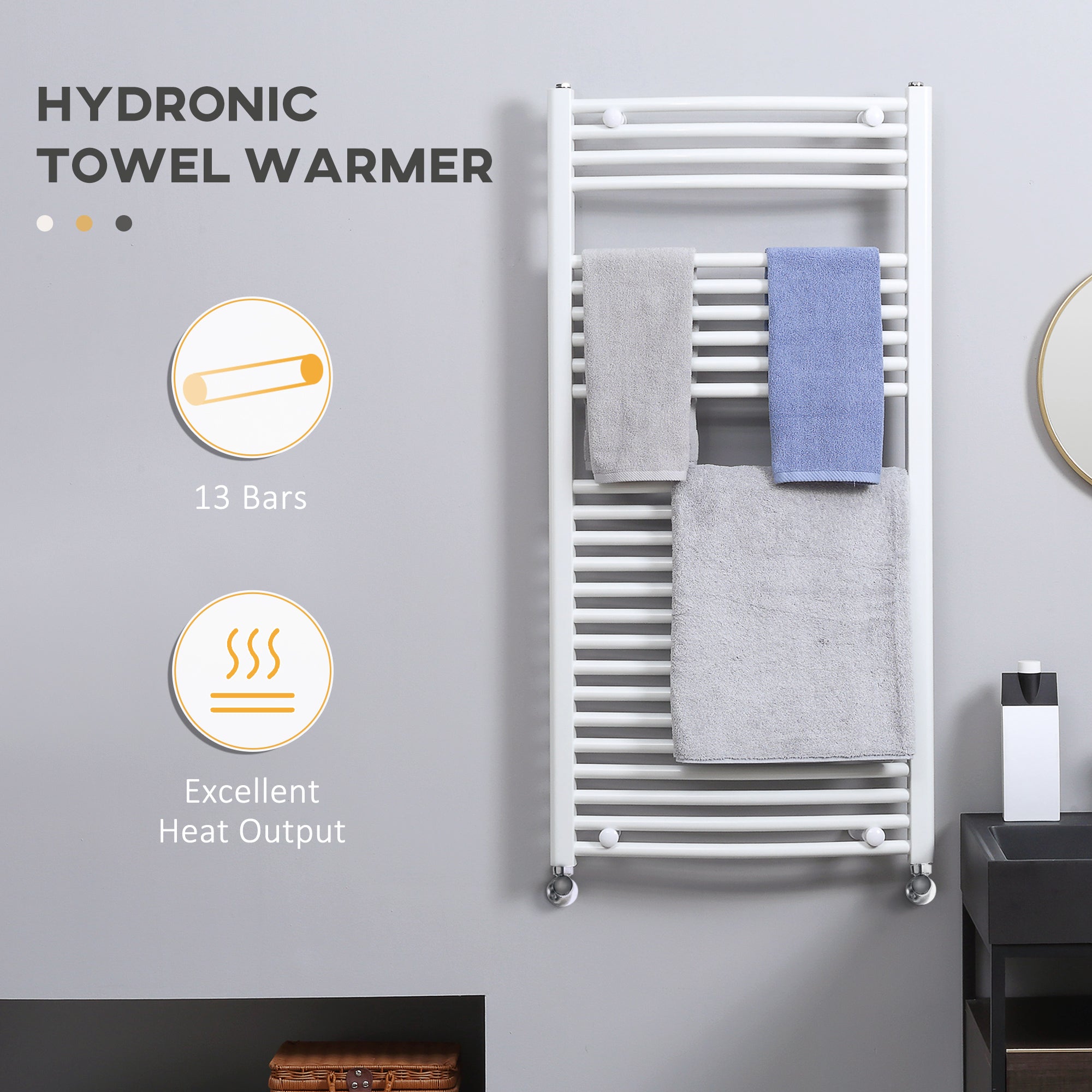 Straight Heated Towel Rail, Hydronic Bathroom Ladder Radiator Towel Warmer For Central Heating 600mm x 1200mm, White