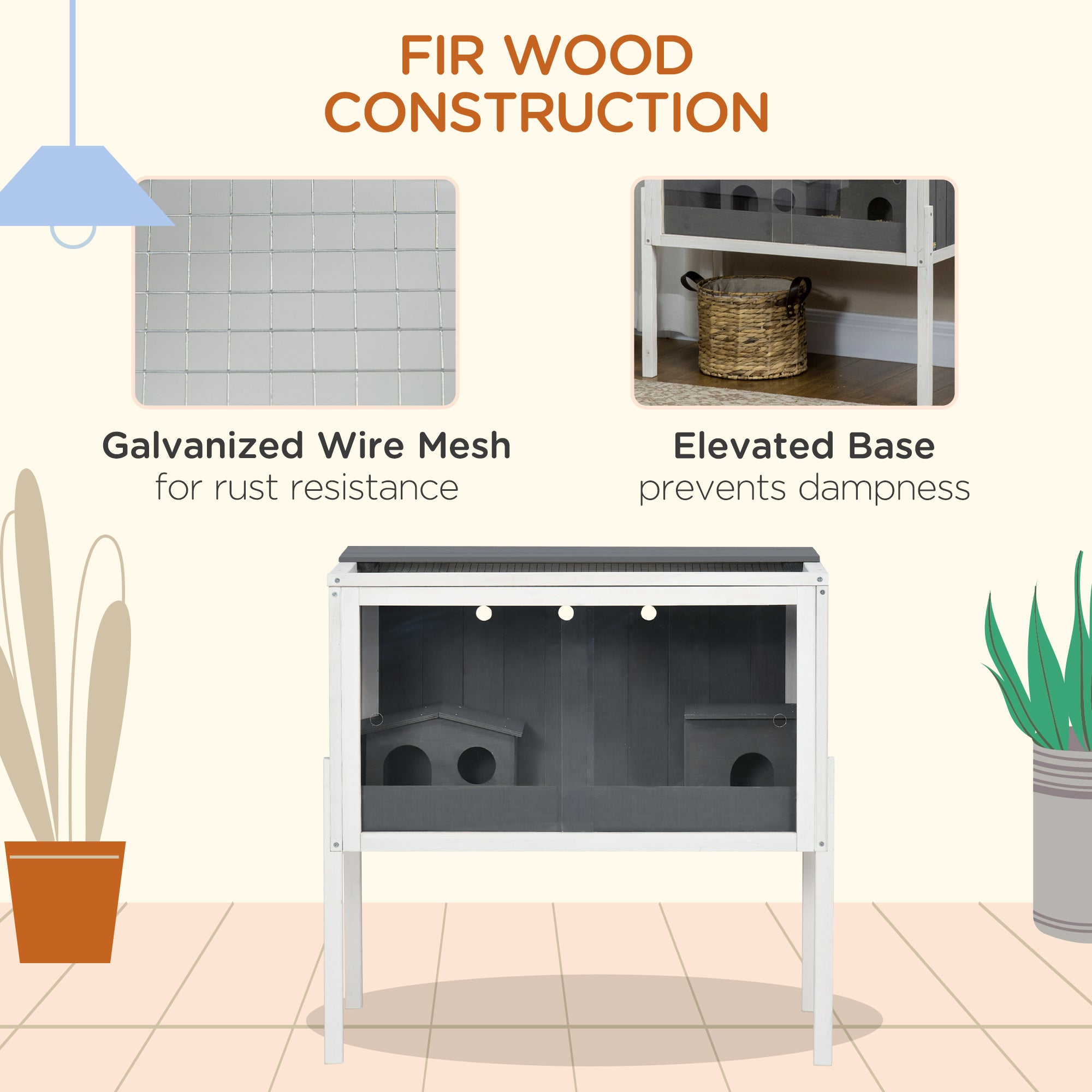 Wooden Hamster House Hamster Cage with Shelf, for Dwarf Hamsters, Gerbils, Rutin Chickens, with Huts, 82 x 45 x 81 cm, Dark Grey