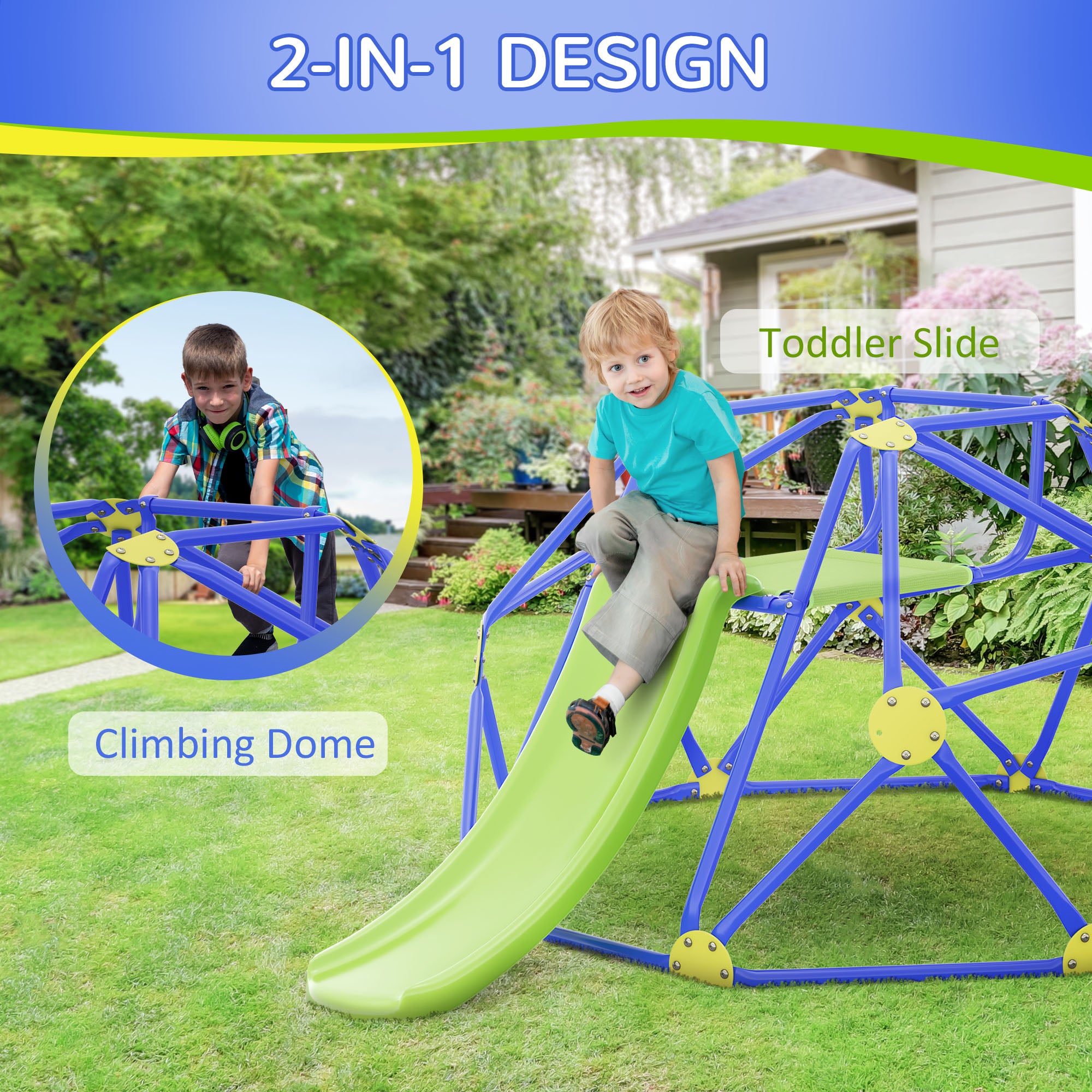 Kids Climbing Frame and Slide w/ Platform, for Ages 3-10 Years