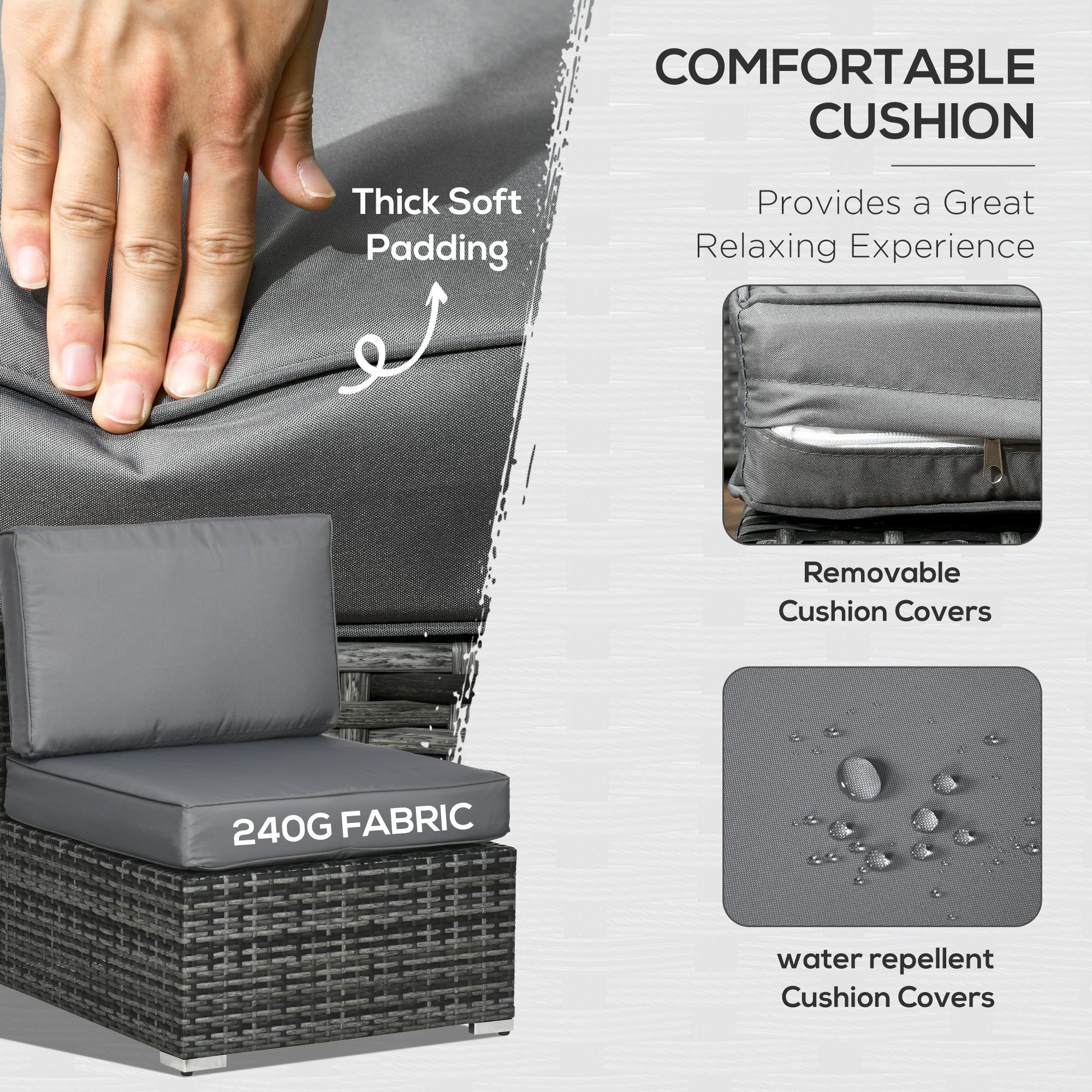 8-Piece PE Rattan Corner Sofa Set with Tempered Glass Table and Washable Cushions - Grey