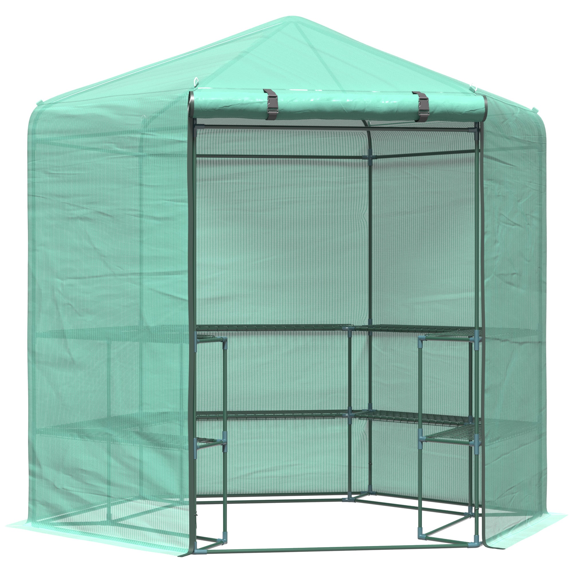 Hexagon Walk In Garden Greenhouse PE Planter Flower Growth with Zipped Door 225 x 194 x 215H cm