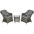3 Piece Modern Rattan Bistro Set with Cushions - Grey