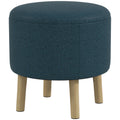 Round Storage Ottoman Stool with Padded Seat and Wood Legs - Blue