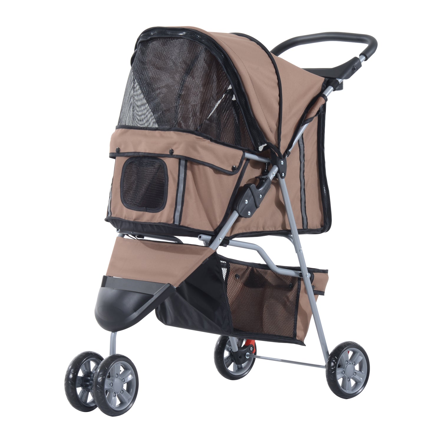 Dog Pram Pet Travel Stroller Dog Pushchair W/Three Wheels-Coffee