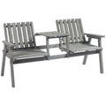 2 Piece Wooden Garden Bench and Table Set with Parasol Hole - Grey
