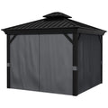 3x3.7m Outdoor Hardtop Gazebo with Aluminium Frame and Mesh Curtains - Dark Grey