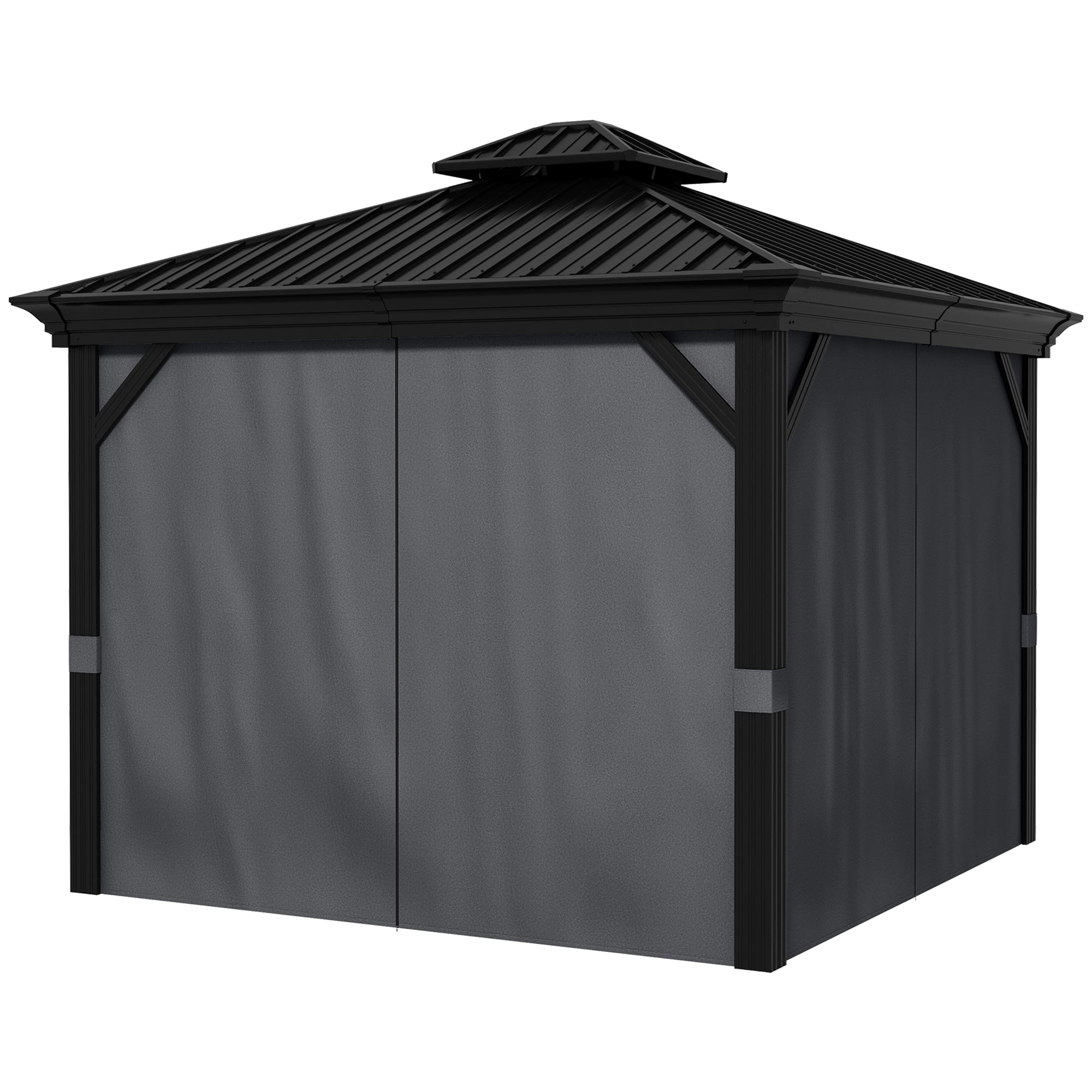 3 x 3.7m Outdoor Hardtop Gazebo Canopy Aluminum Frame with 2-Tier Roof & Mesh Netting Sidewalls for Patio, Dark Grey