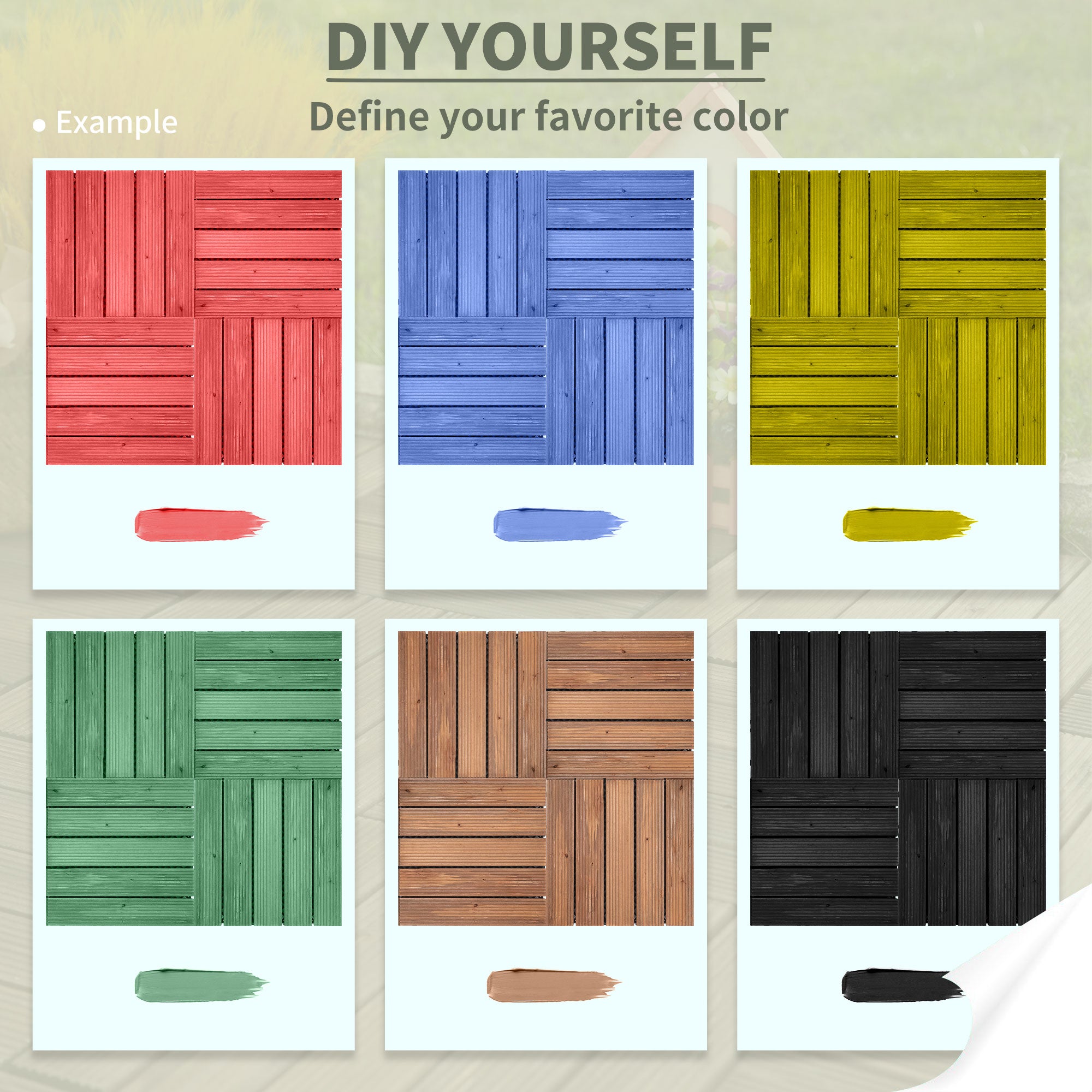 27-Piece Solid Wood Interlocking Decking Tiles Set 30x30cm - Black