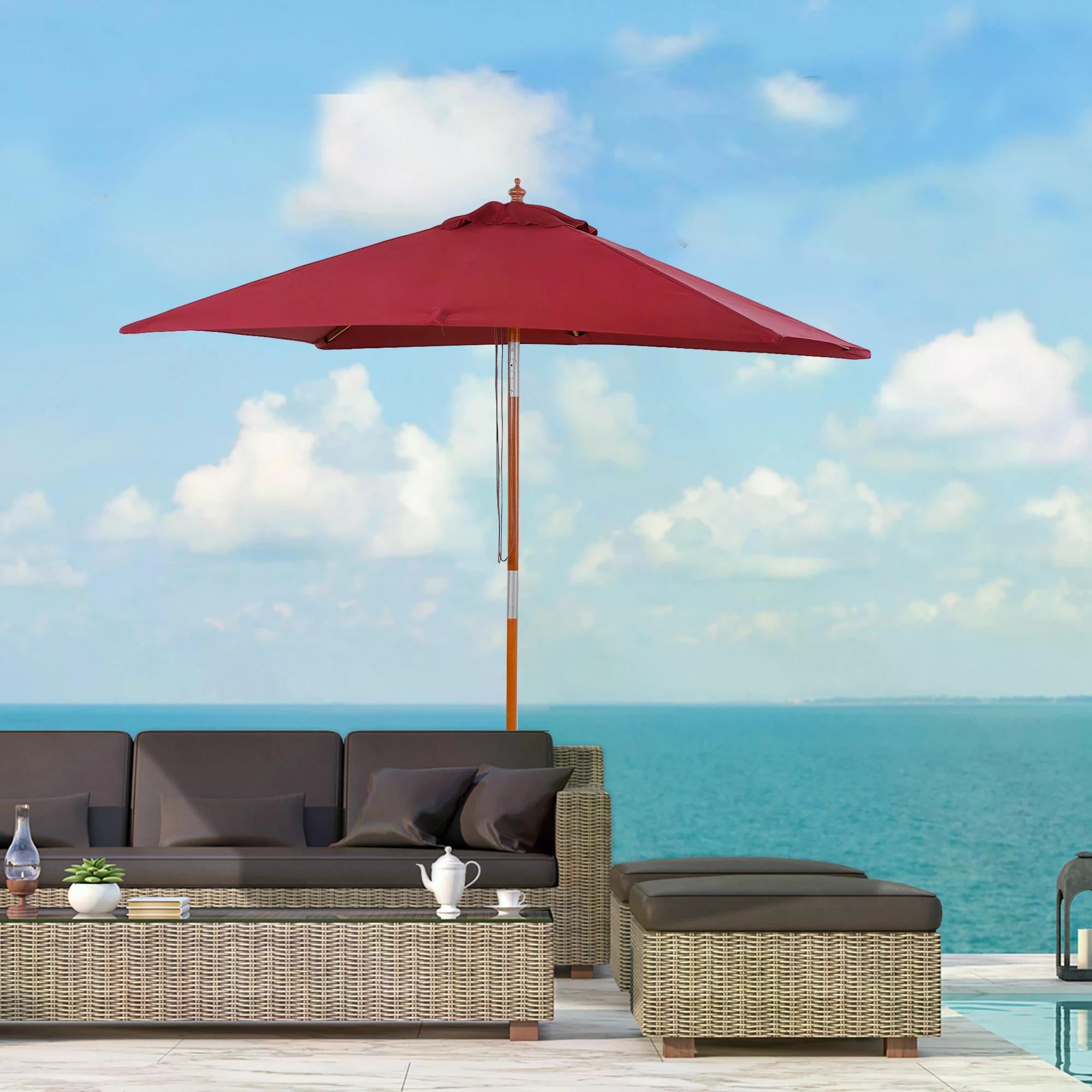 2 Piece Patio Garden Parasol Set with Fir Wood Pole - Wine Red