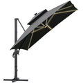 3 x 3m Cantilever Roma Parasol with LED Solar Light & 360° Rotating Cross Base - Dark Gray