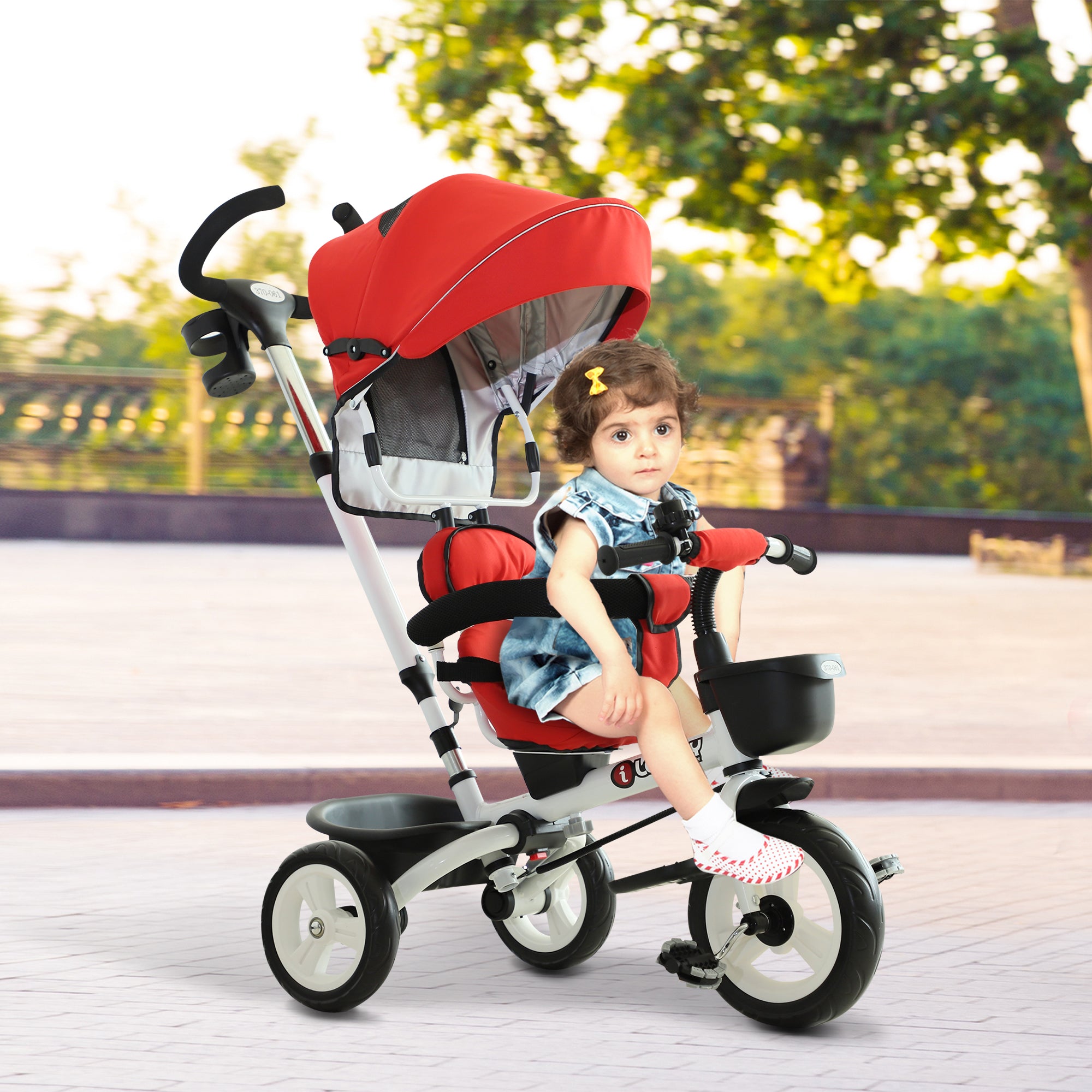 4-in-1 Kids Tricycle Stroller W/ Canopy-Red