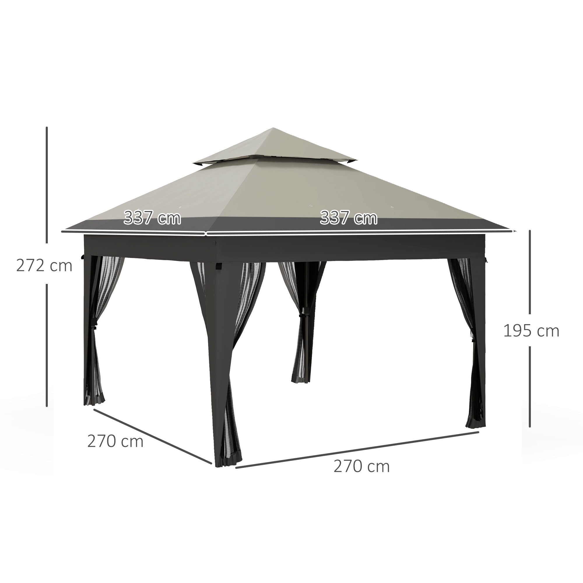 3 x 3 Metre Pop Up Gazebo with Mosquito Netting and Sandbags - Grey