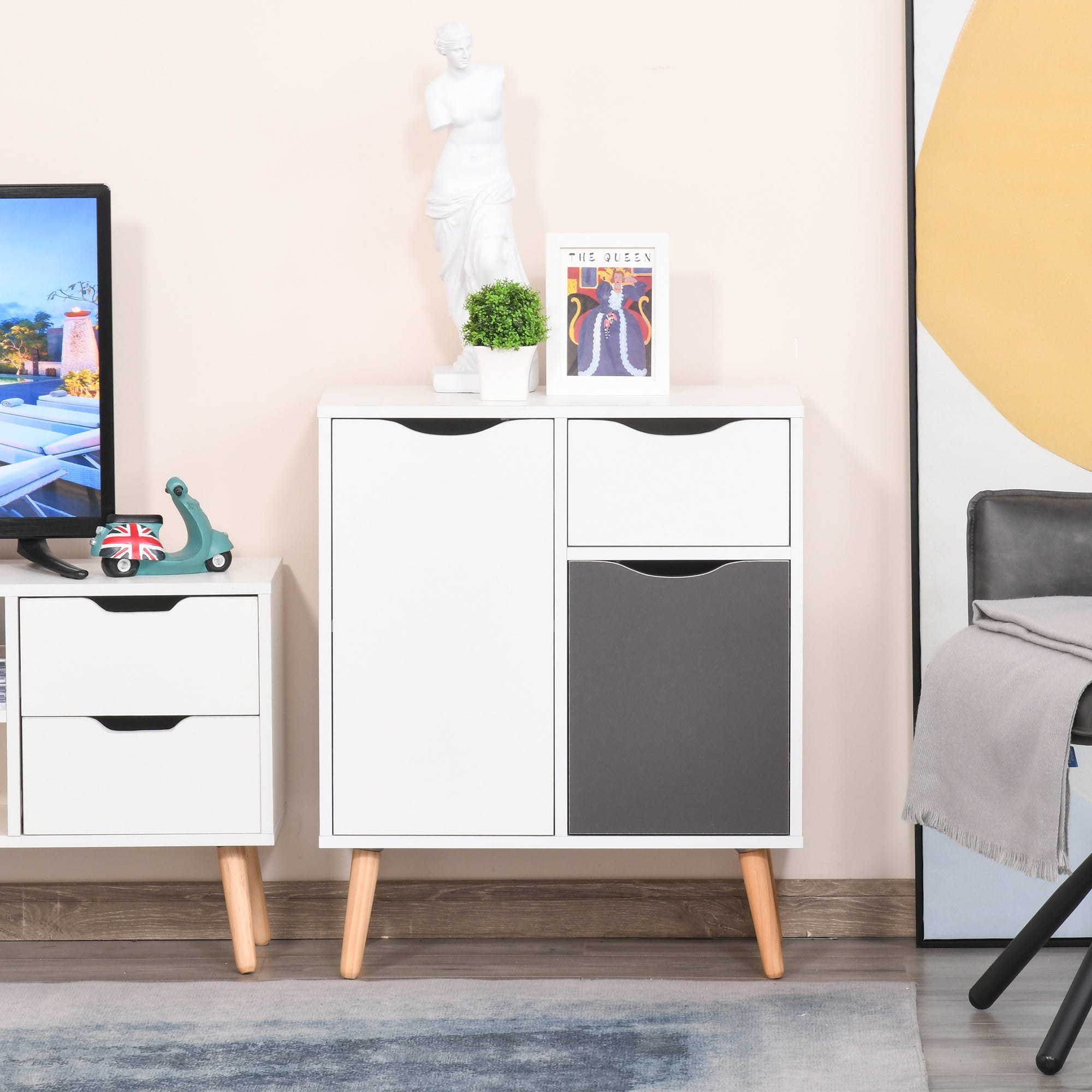 Floor Cabinet Storage Cupboard Sideboard with Drawer for Bedroom, Living Room, Entryway, Grey