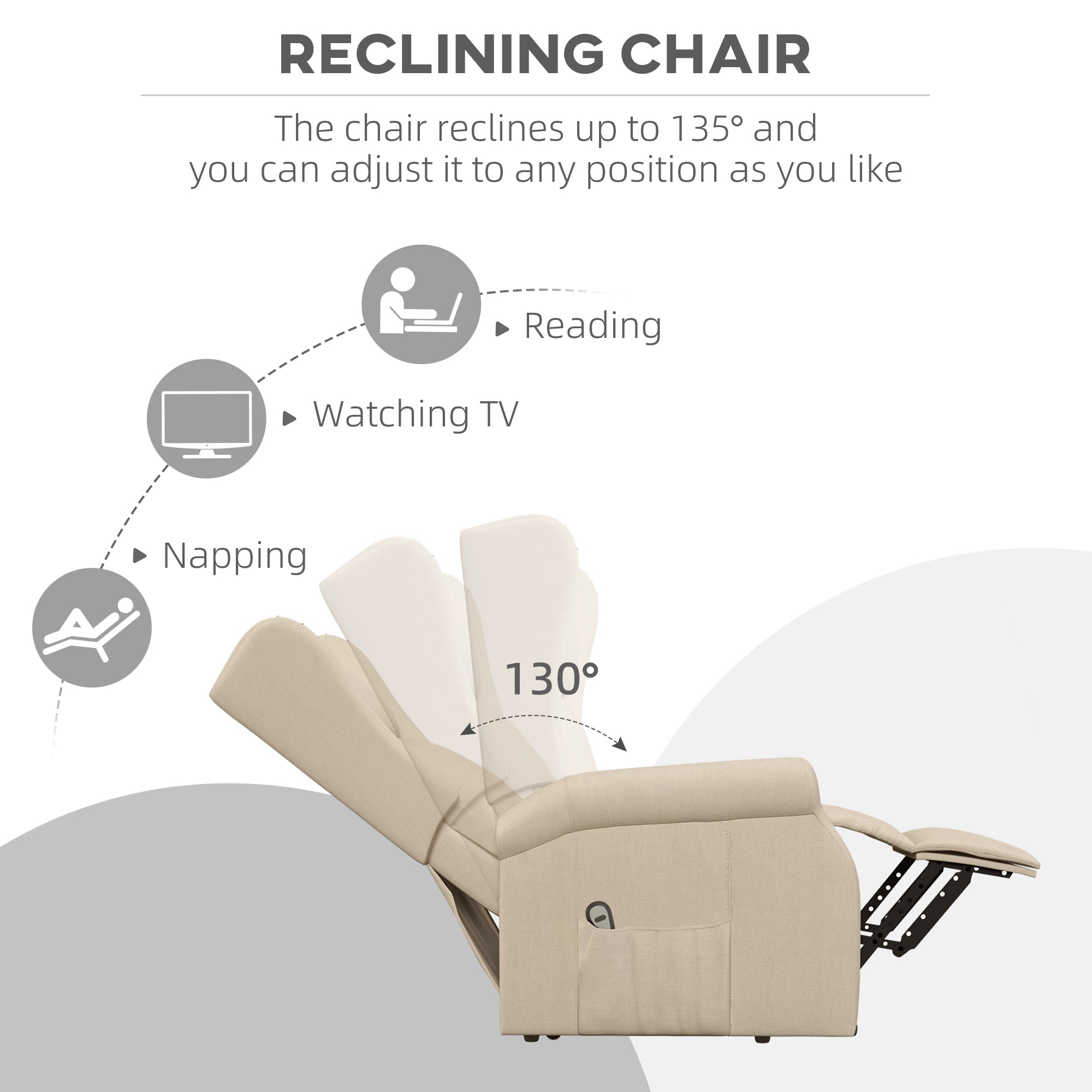 Recliner Armchair for the Elderly with Remote Control, Fabric Electric Recliner Chair for Living Room, Beige