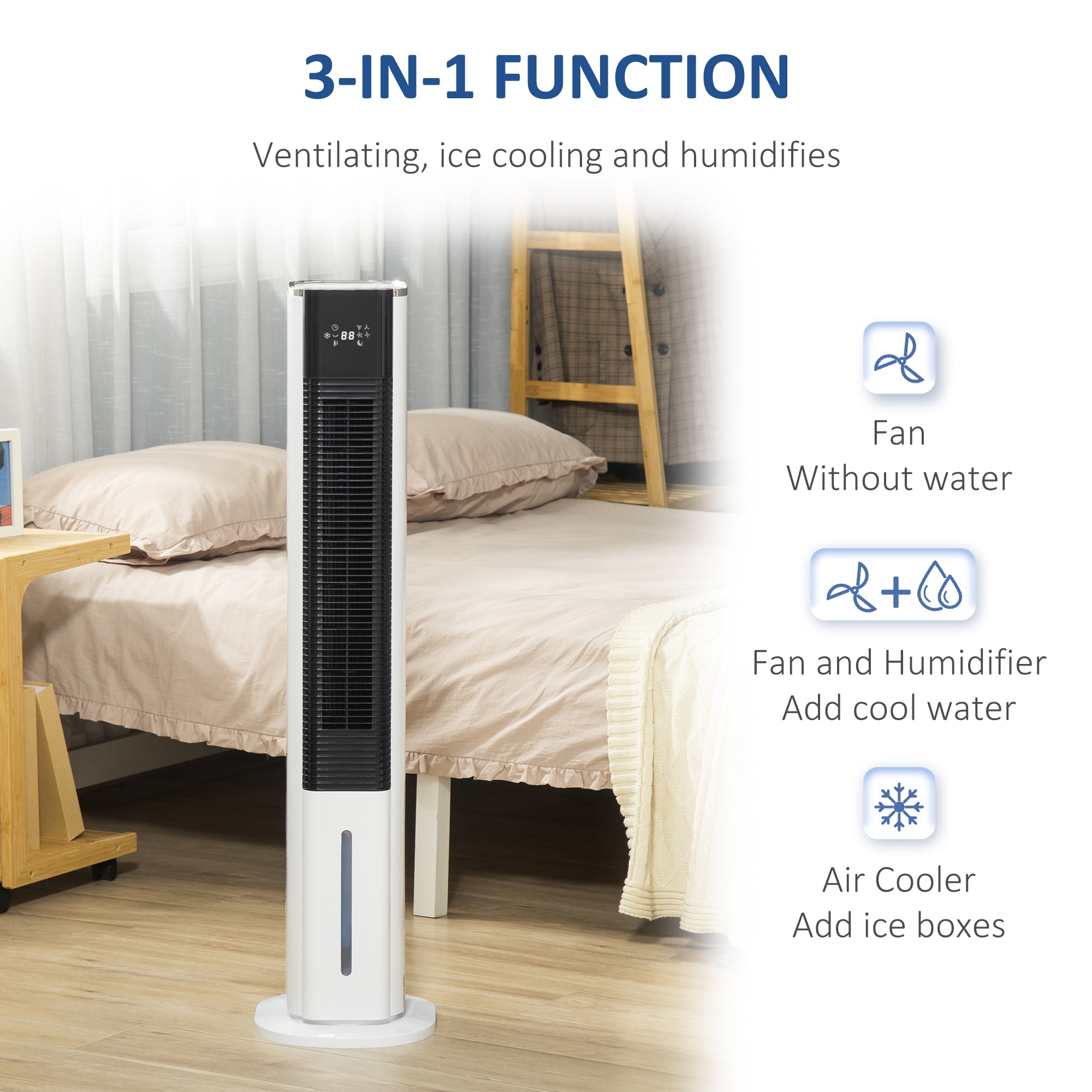 42" Portable Air Cooler, Humidifier Evaporative Ice Cooling Fan Water Conditioner Unit w/ 3 Modes, Remote Controller, Timer for Bedroom, White