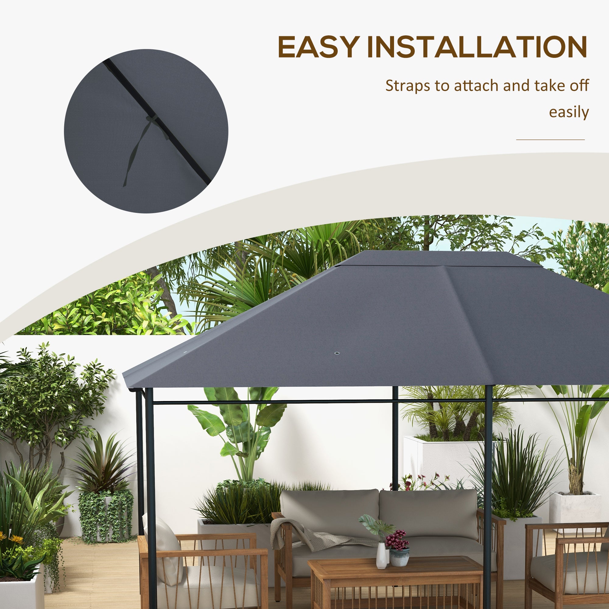 3 x 4m Gazebo Canopy Replacement Cover, Gazebo Roof Replacement (TOP COVER ONLY), Dark Grey