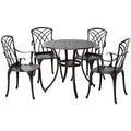 5 Piece Cast Aluminium Outdoor Garden Table and Chair Set - Brown