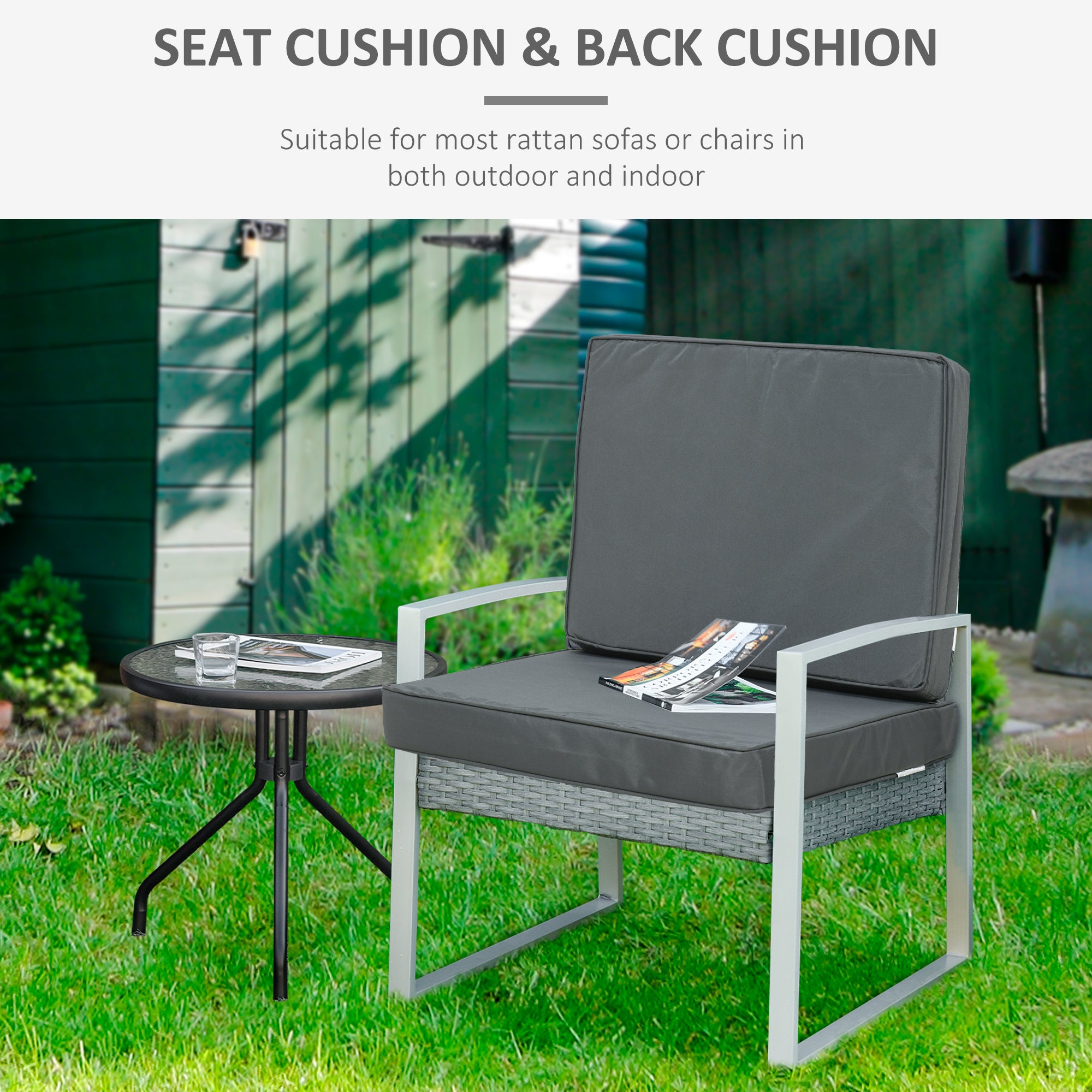 Set of 2 Garden Seat and Back Cushion Set, Replacement Cushions for Outdoor Furniture with Seat Cushion and Back Cushion, Dark Grey