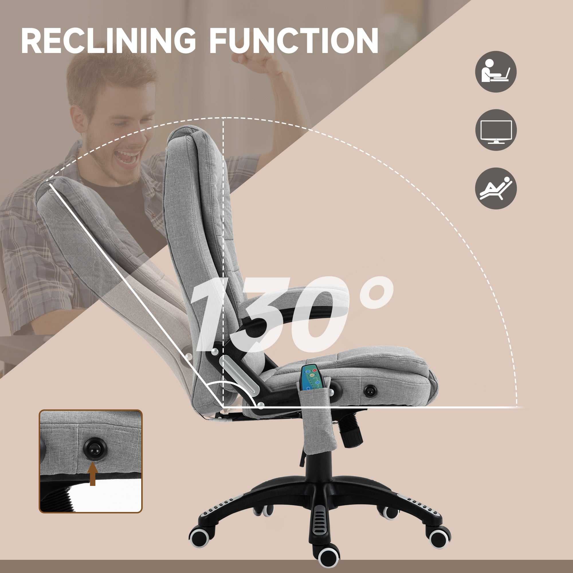 Office Chair with Massager High Back Ergonomic Design with Heated Padded and 360° Swivel Base for Home Office, Gaming, Light Grey