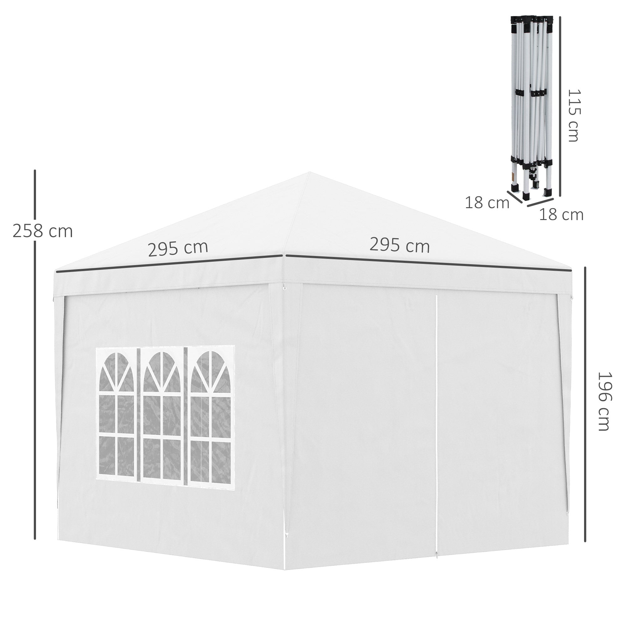 3 x 3m Pop Up Gazebo, Wedding Party Canopy Tent Marquee with Carry Bag and Windows, White