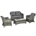 4 Piece PE Rattan Wicker Sofa Set with Cushions - Grey