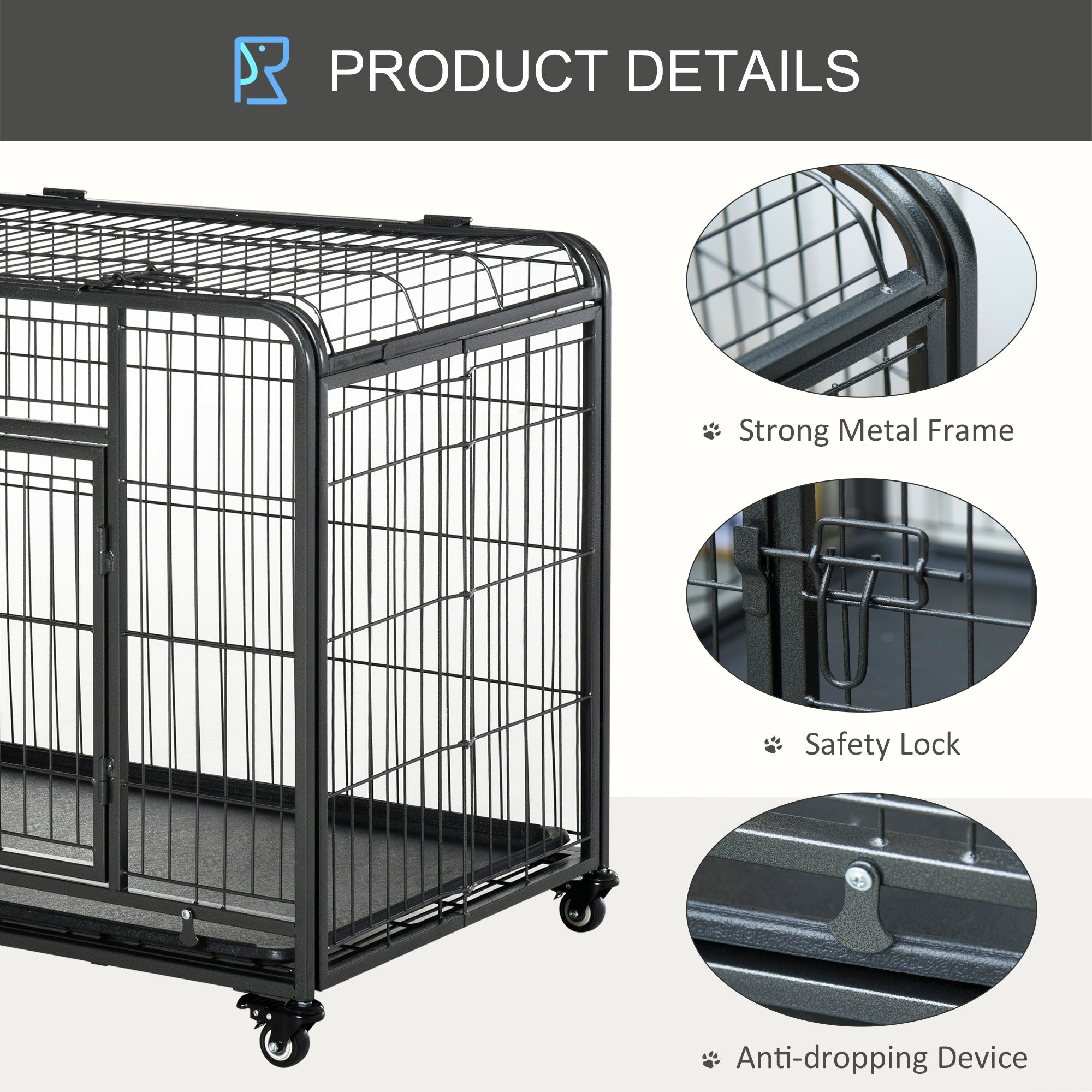 Heavy Duty Dog Crates Foldable Indoor Dog Kennel and Dog Cage Pet Playpen with Double Doors Removable Tray Lockable Wheels Openable Top